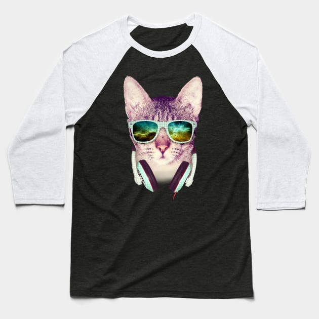 Hipster Cat Baseball T-Shirt by mullian